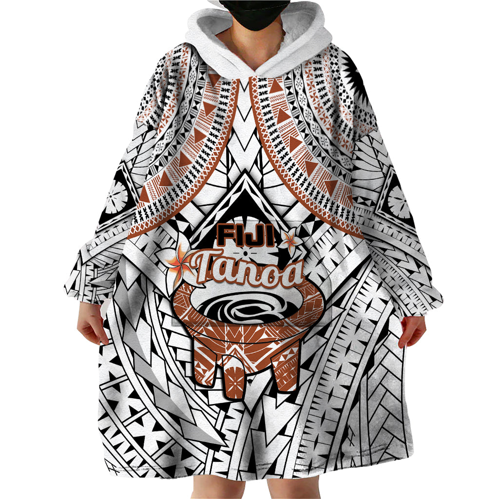 Fiji Tanoa Wearable Blanket Hoodie Kava Bowl Fijian Tapa Brown Pattern - Wonder Print Shop