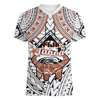 Fiji Tanoa Women V Neck T Shirt Kava Bowl Fijian Tapa Brown Pattern - Wonder Print Shop