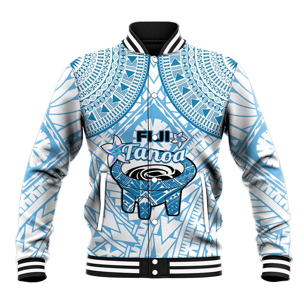 Fiji Tanoa Baseball Jacket Kava Bowl Fijian Tapa Blue Pattern - Wonder Print Shop