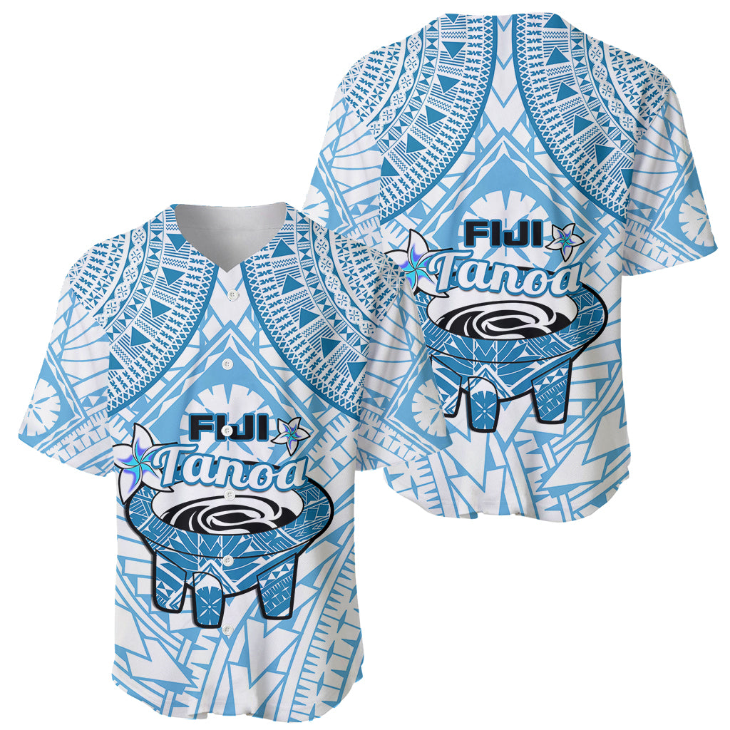 Fiji Tanoa Baseball Jersey Kava Bowl Fijian Tapa Blue Pattern - Wonder Print Shop