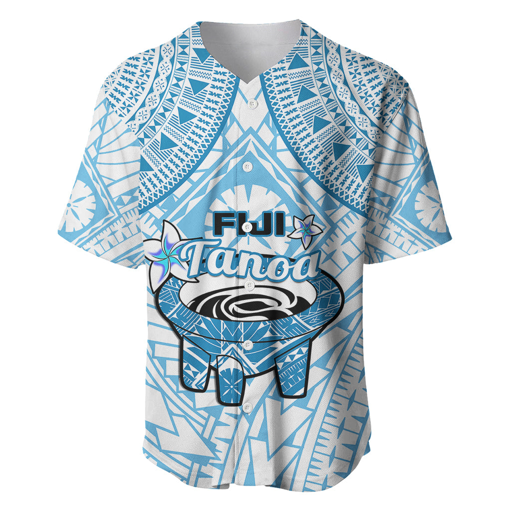 Fiji Tanoa Baseball Jersey Kava Bowl Fijian Tapa Blue Pattern - Wonder Print Shop