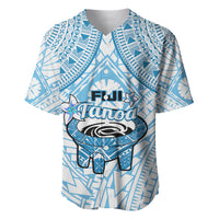 Fiji Tanoa Baseball Jersey Kava Bowl Fijian Tapa Blue Pattern - Wonder Print Shop