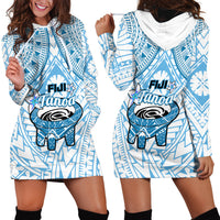 Fiji Tanoa Hoodie Dress Kava Bowl Fijian Tapa Blue Pattern - Wonder Print Shop