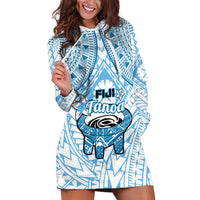 Fiji Tanoa Hoodie Dress Kava Bowl Fijian Tapa Blue Pattern - Wonder Print Shop
