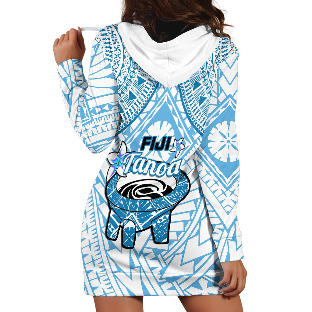 Fiji Tanoa Hoodie Dress Kava Bowl Fijian Tapa Blue Pattern - Wonder Print Shop