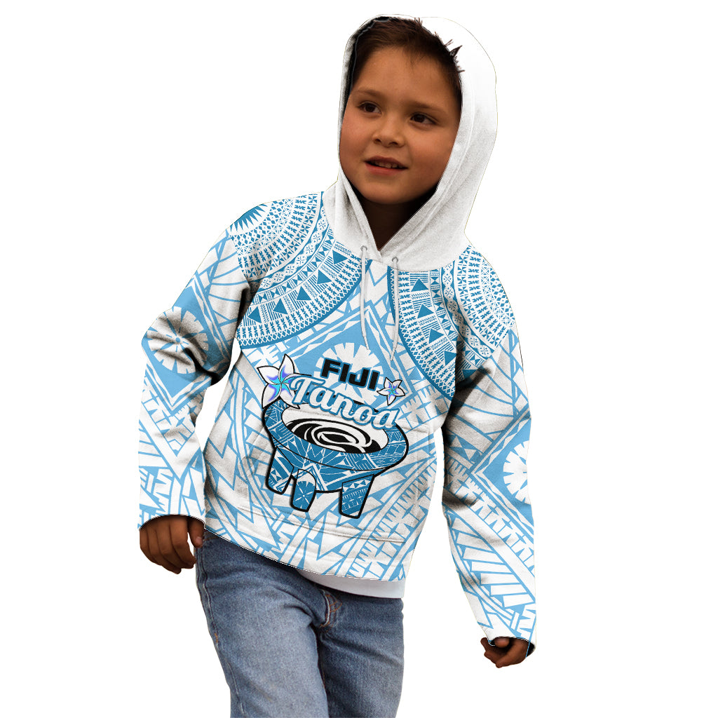 Fiji Tanoa Kid Hoodie Kava Bowl Fijian Tapa Blue Pattern - Wonder Print Shop