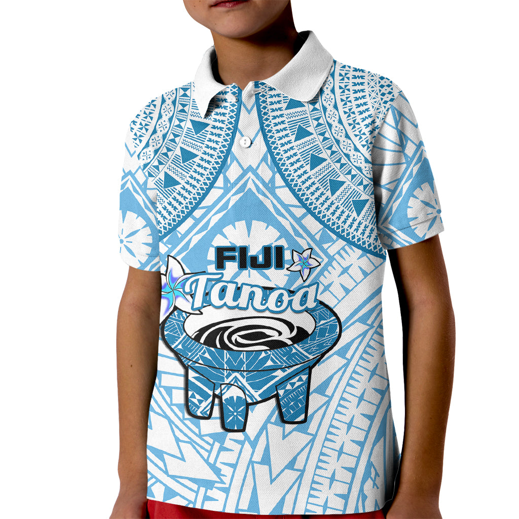 Fiji Tanoa Polo Shirt for Kid Kava Bowl Fijian Tapa Blue Pattern - Wonder Print Shop
