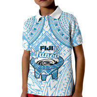 Fiji Tanoa Polo Shirt for Kid Kava Bowl Fijian Tapa Blue Pattern - Wonder Print Shop