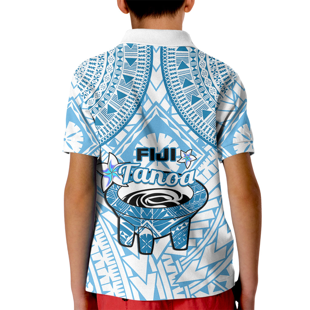 Fiji Tanoa Polo Shirt for Kid Kava Bowl Fijian Tapa Blue Pattern - Wonder Print Shop