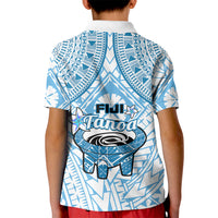 Fiji Tanoa Polo Shirt for Kid Kava Bowl Fijian Tapa Blue Pattern - Wonder Print Shop