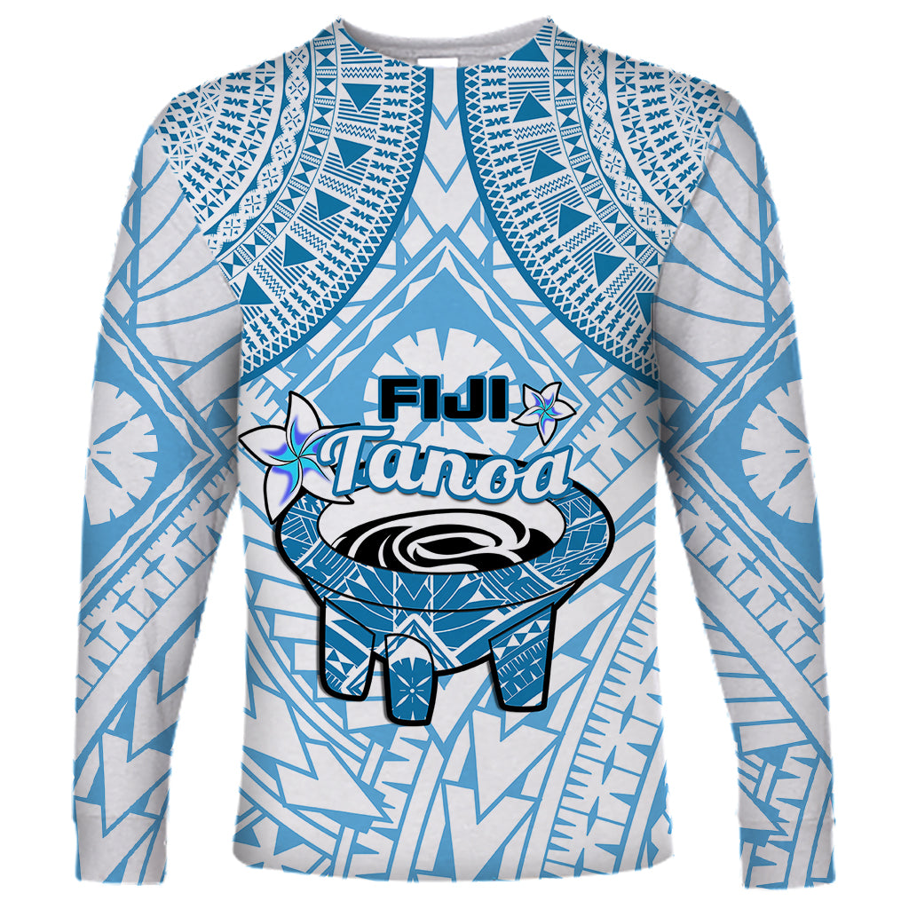 Fiji Tanoa Long Sleeve Shirt Kava Bowl Fijian Tapa Blue Pattern - Wonder Print Shop