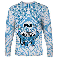 Fiji Tanoa Long Sleeve Shirt Kava Bowl Fijian Tapa Blue Pattern - Wonder Print Shop
