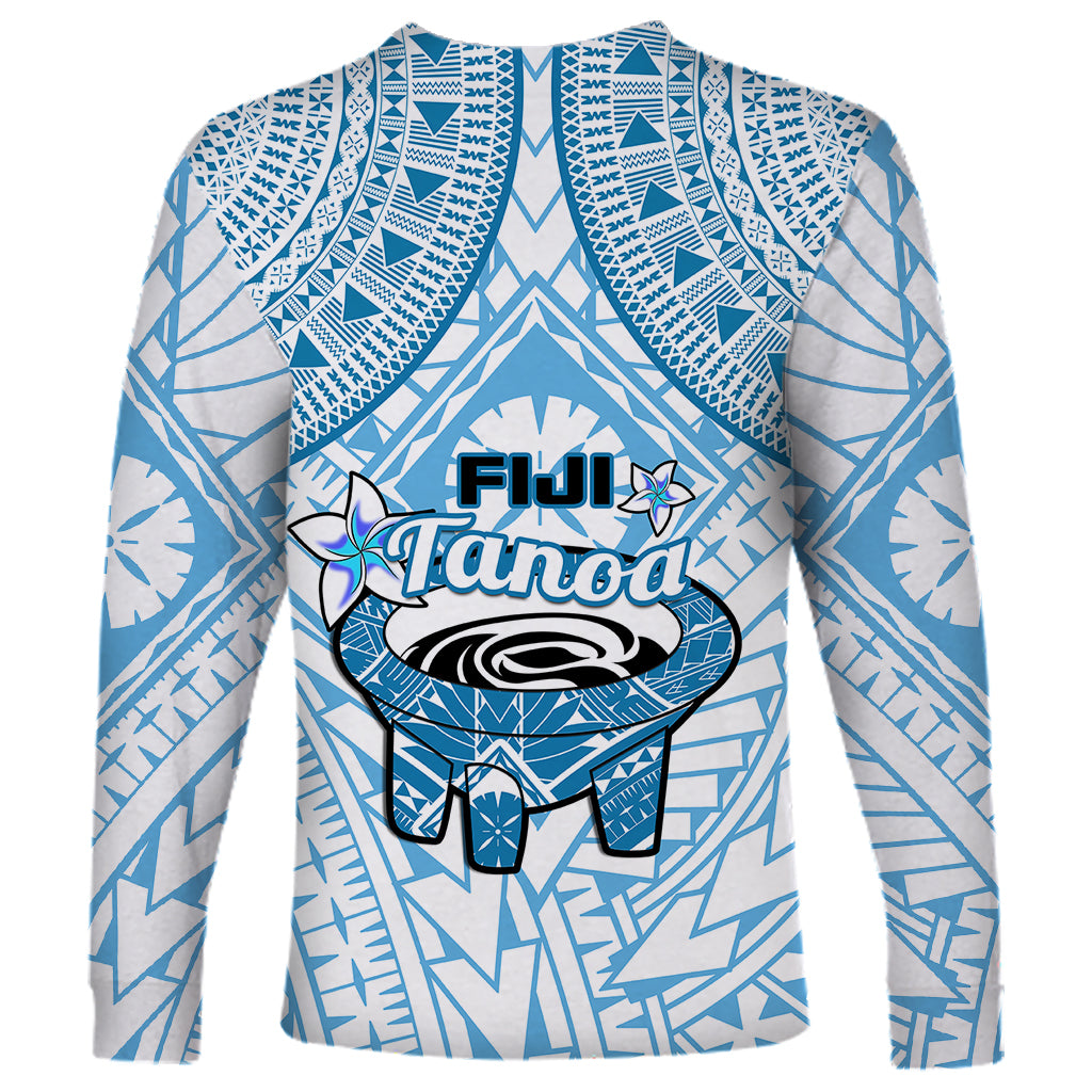 Fiji Tanoa Long Sleeve Shirt Kava Bowl Fijian Tapa Blue Pattern - Wonder Print Shop