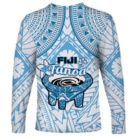 Fiji Tanoa Long Sleeve Shirt Kava Bowl Fijian Tapa Blue Pattern - Wonder Print Shop