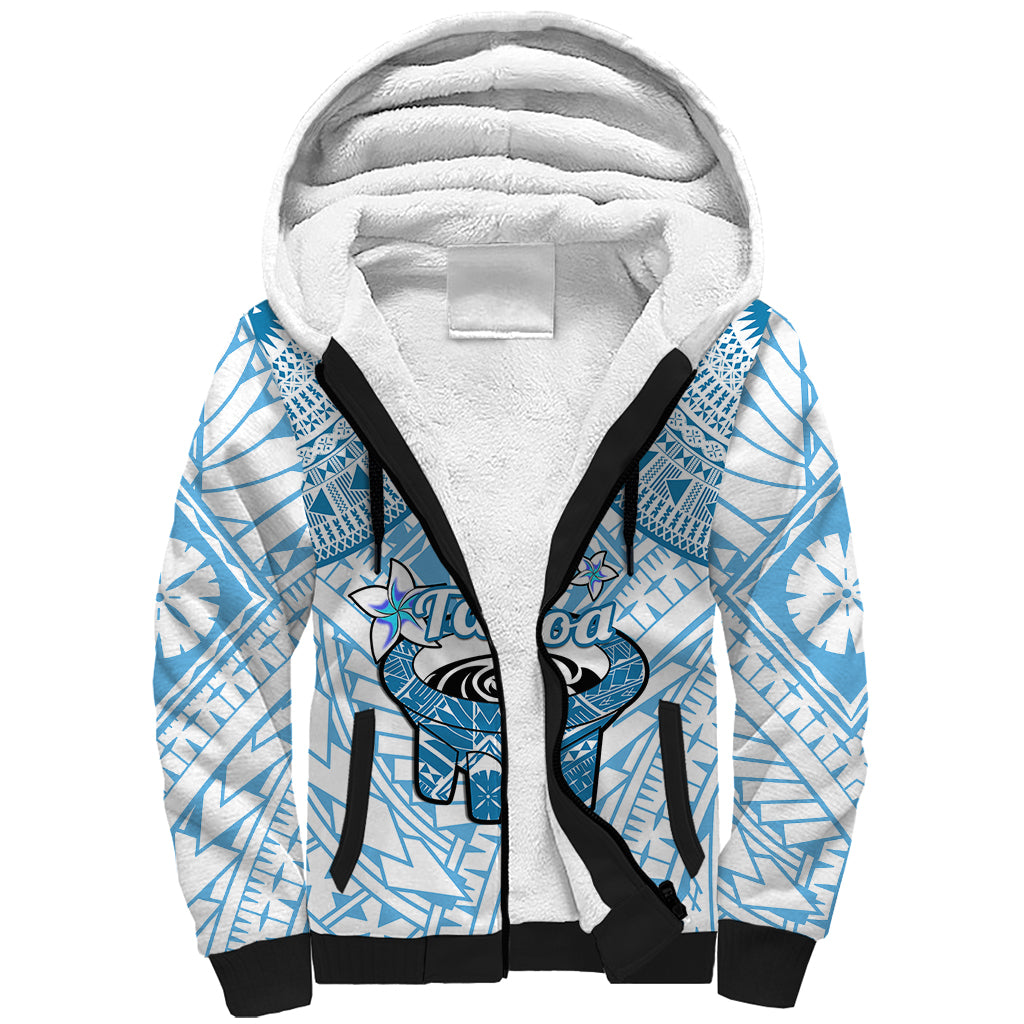 Fiji Tanoa Sherpa Hoodie Kava Bowl Fijian Tapa Blue Pattern - Wonder Print Shop