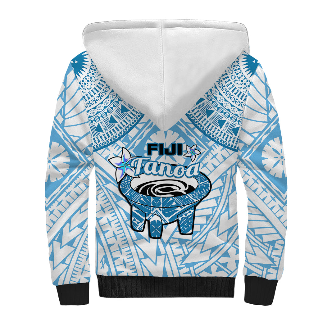 Fiji Tanoa Sherpa Hoodie Kava Bowl Fijian Tapa Blue Pattern - Wonder Print Shop