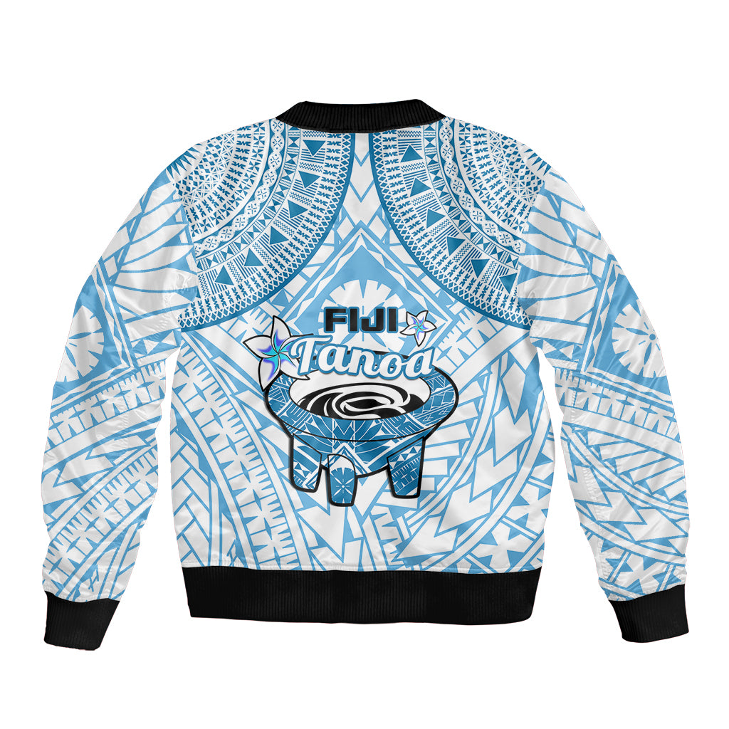 Fiji Tanoa Sleeve Zip Bomber Jacket Kava Bowl Fijian Tapa Blue Pattern - Wonder Print Shop