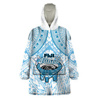 Fiji Tanoa Wearable Blanket Hoodie Kava Bowl Fijian Tapa Blue Pattern - Wonder Print Shop