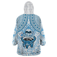 Fiji Tanoa Wearable Blanket Hoodie Kava Bowl Fijian Tapa Blue Pattern - Wonder Print Shop