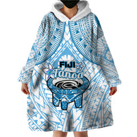 Fiji Tanoa Wearable Blanket Hoodie Kava Bowl Fijian Tapa Blue Pattern - Wonder Print Shop