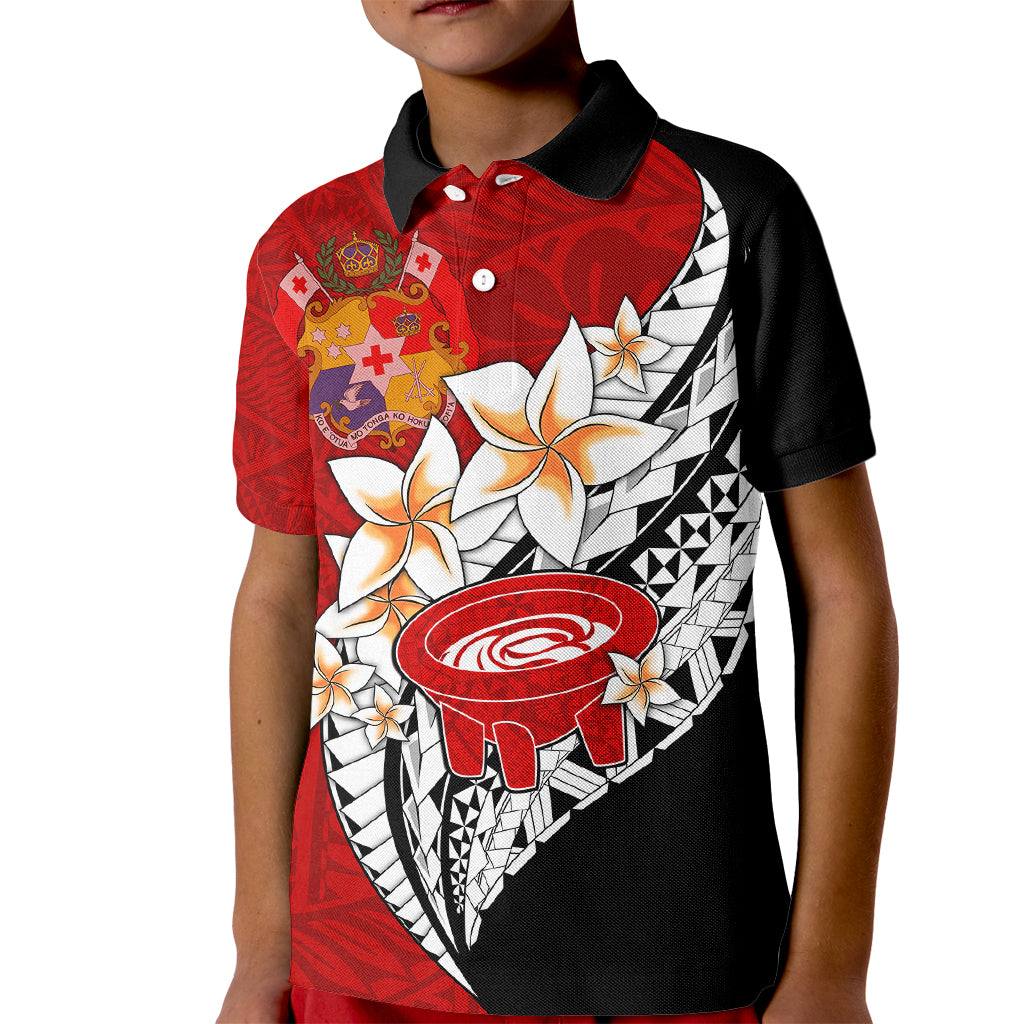 Tonga Kava Bowl Polo Shirt for Kid Togan Kupesi Ngatu Pattern Black - Wonder Print Shop