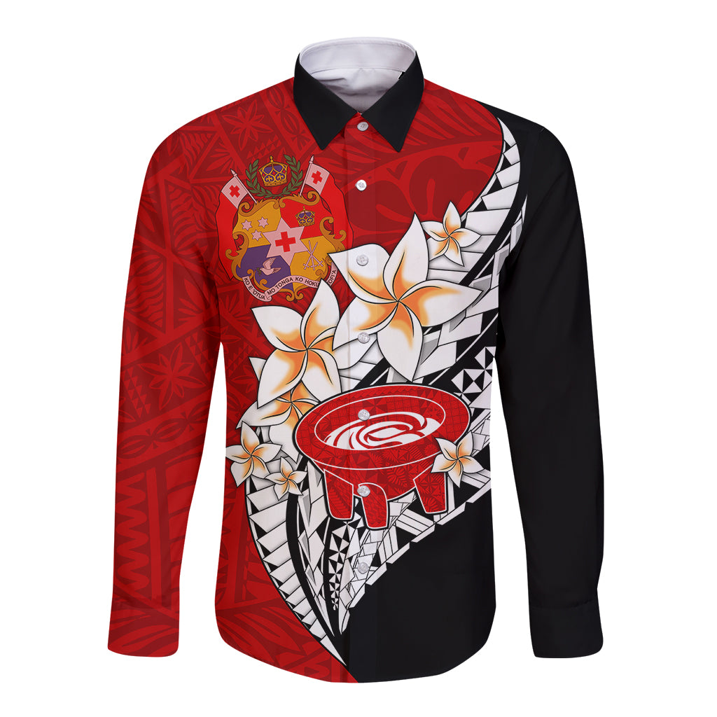 Tonga Kava Bowl Long Sleeve Button Shirt Togan Kupesi Ngatu Pattern Black - Wonder Print Shop
