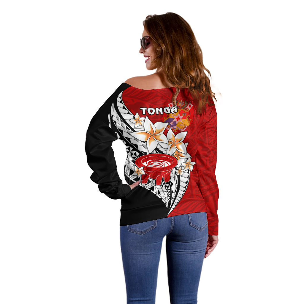 Tonga Kava Bowl Off Shoulder Sweater Togan Kupesi Ngatu Pattern Black - Wonder Print Shop