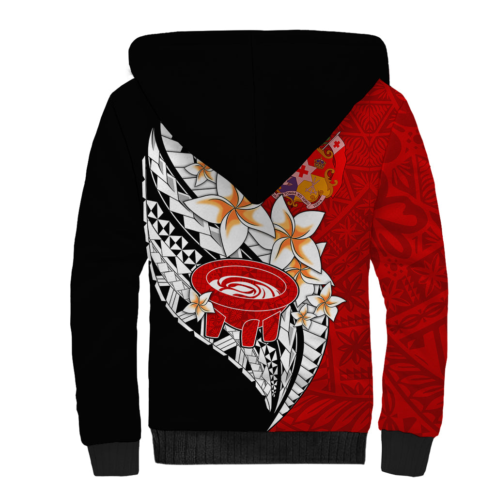 Tonga Kava Bowl Sherpa Hoodie Togan Kupesi Ngatu Pattern Black - Wonder Print Shop