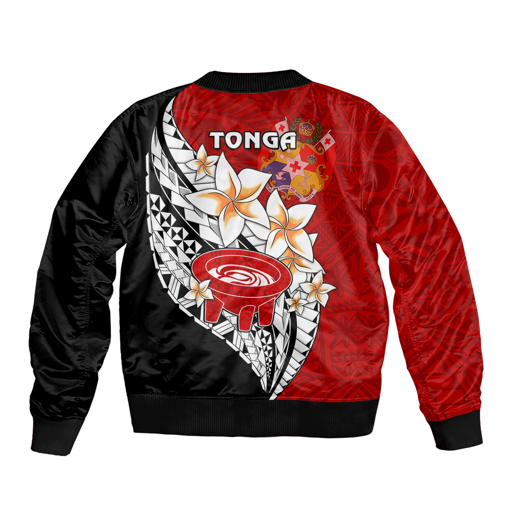 Tonga Kava Bowl Sleeve Zip Bomber Jacket Togan Kupesi Ngatu Pattern Black - Wonder Print Shop