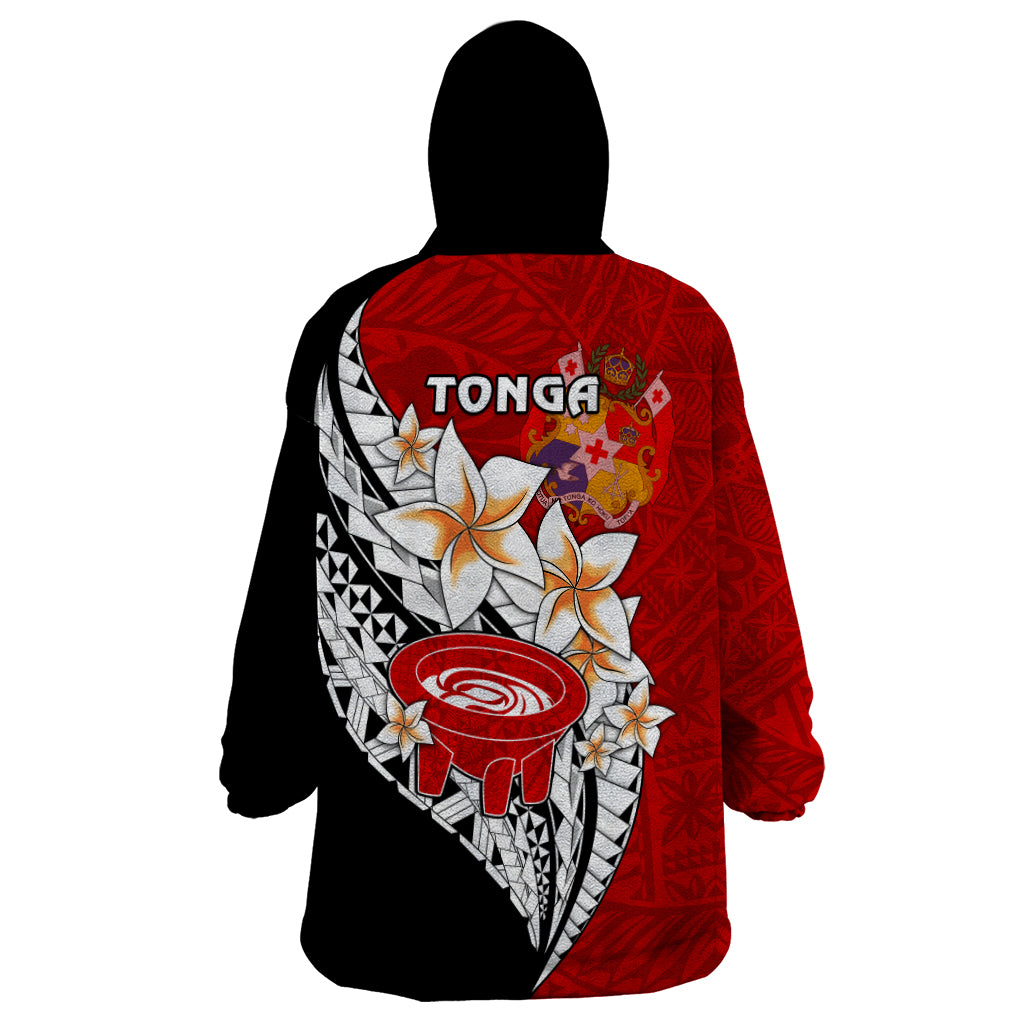 Tonga Kava Bowl Wearable Blanket Hoodie Togan Kupesi Ngatu Pattern Black - Wonder Print Shop