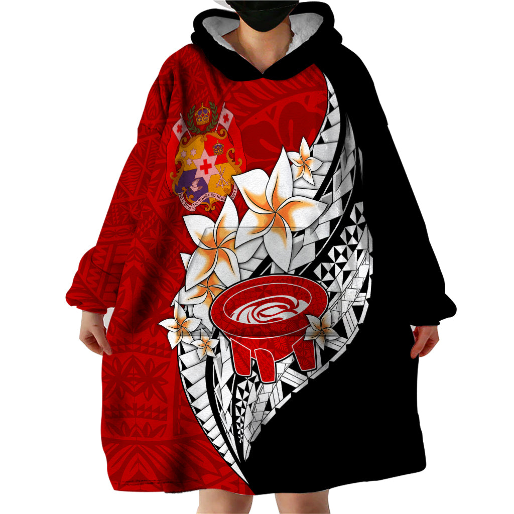 Tonga Kava Bowl Wearable Blanket Hoodie Togan Kupesi Ngatu Pattern Black - Wonder Print Shop