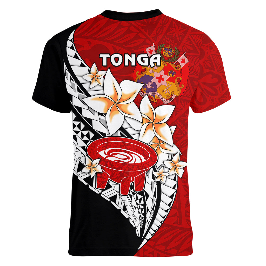 Tonga Kava Bowl Women V Neck T Shirt Togan Kupesi Ngatu Pattern Black - Wonder Print Shop