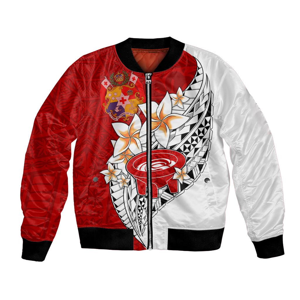 Tonga Kava Bowl Bomber Jacket Togan Kupesi Ngatu Pattern White - Wonder Print Shop