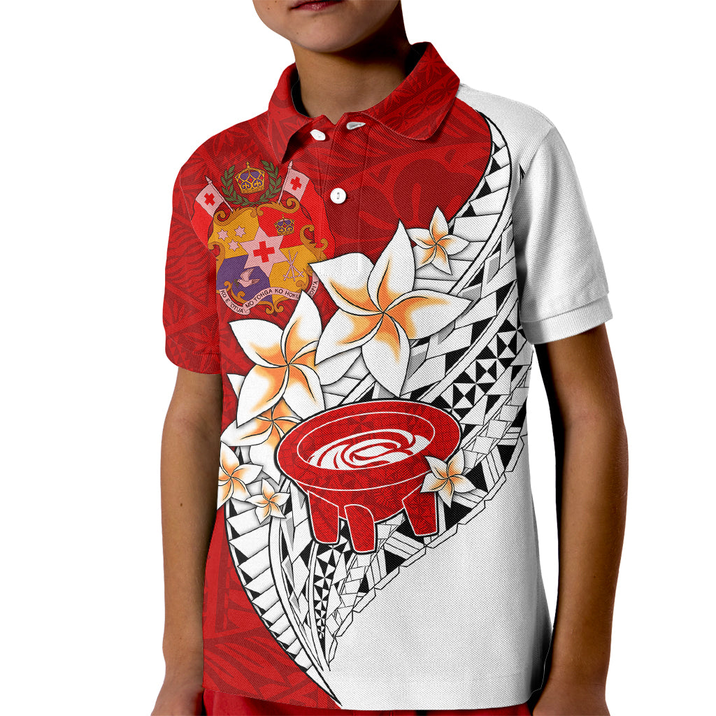 Tonga Kava Bowl Polo Shirt for Kid Togan Kupesi Ngatu Pattern White - Wonder Print Shop