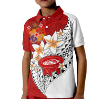 Tonga Kava Bowl Polo Shirt for Kid Togan Kupesi Ngatu Pattern White - Wonder Print Shop