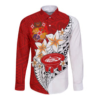 Tonga Kava Bowl Long Sleeve Button Shirt Togan Kupesi Ngatu Pattern White - Wonder Print Shop