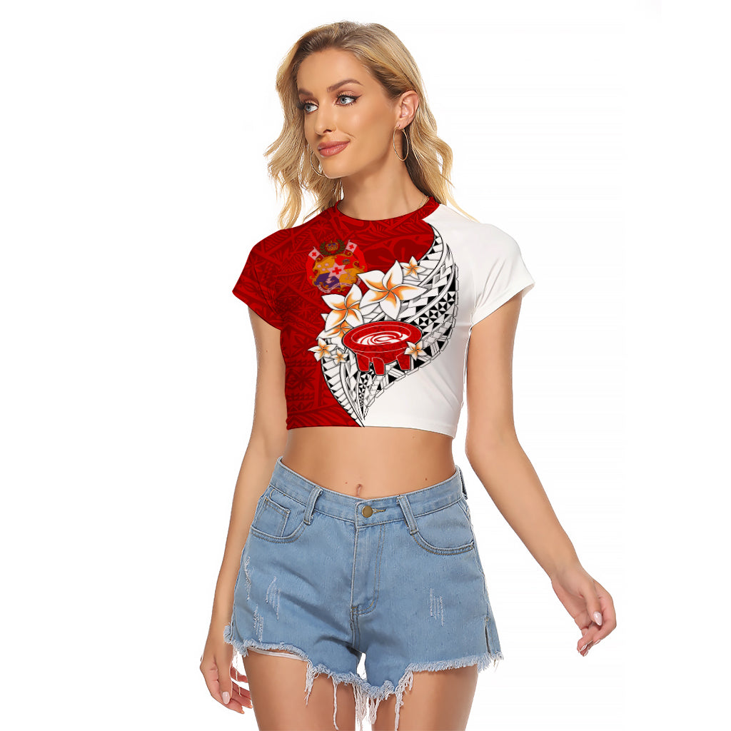 Tonga Kava Bowl Raglan Cropped T Shirt Togan Kupesi Ngatu Pattern White - Wonder Print Shop