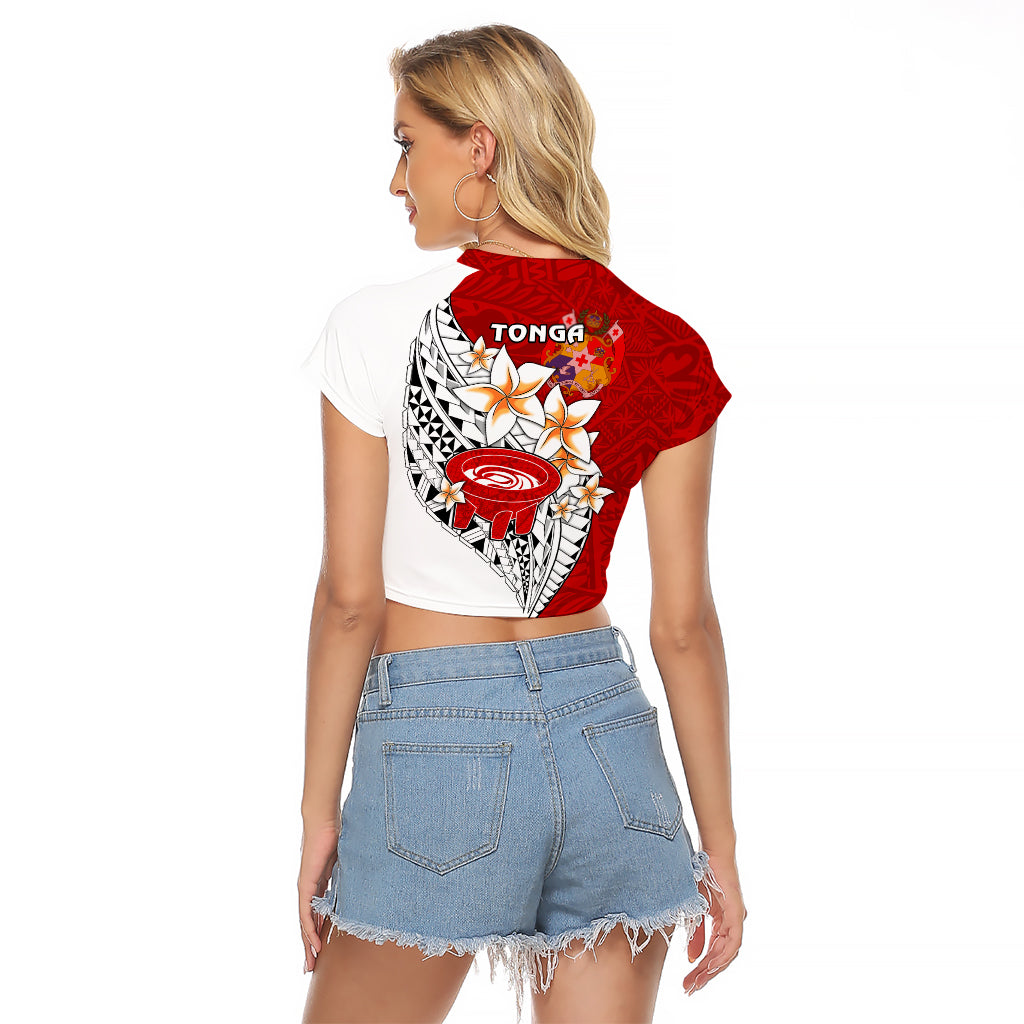 Tonga Kava Bowl Raglan Cropped T Shirt Togan Kupesi Ngatu Pattern White - Wonder Print Shop