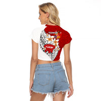 Tonga Kava Bowl Raglan Cropped T Shirt Togan Kupesi Ngatu Pattern White - Wonder Print Shop