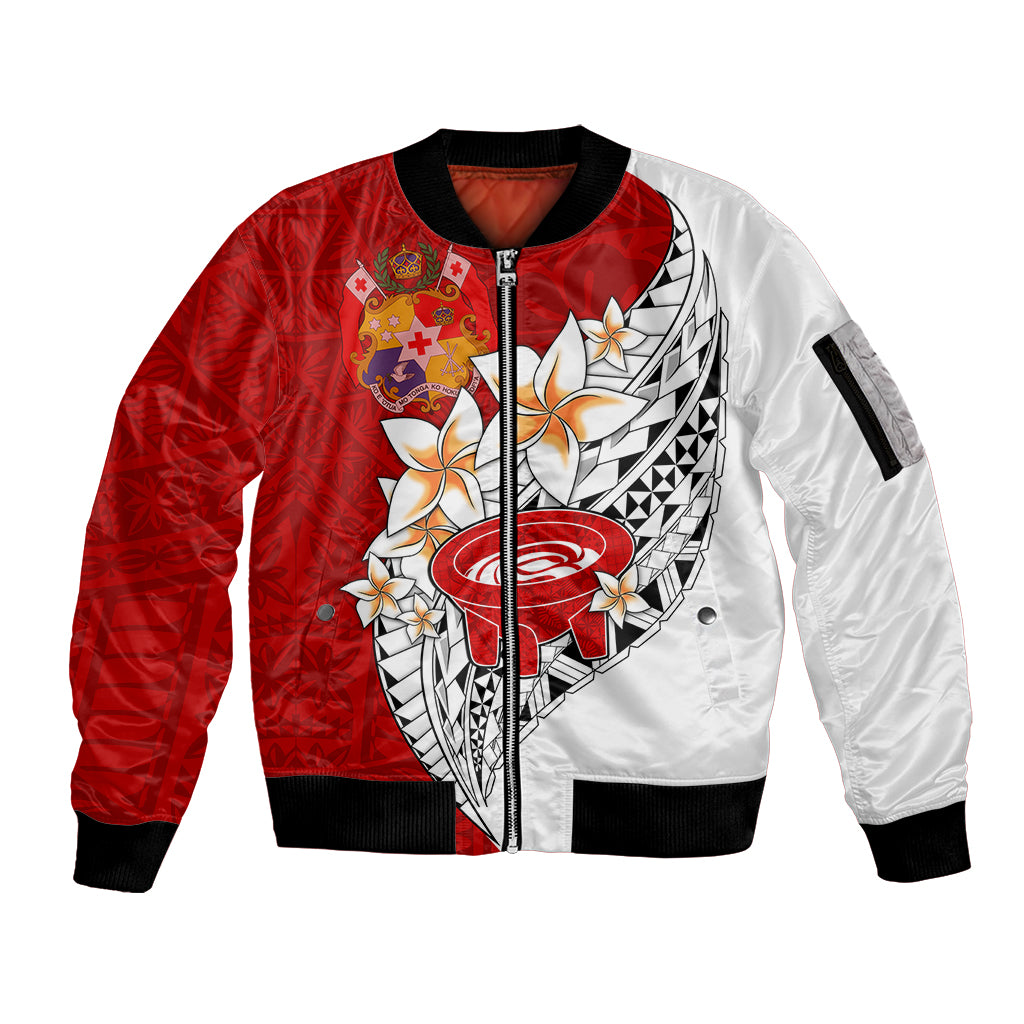 Tonga Kava Bowl Sleeve Zip Bomber Jacket Togan Kupesi Ngatu Pattern White - Wonder Print Shop