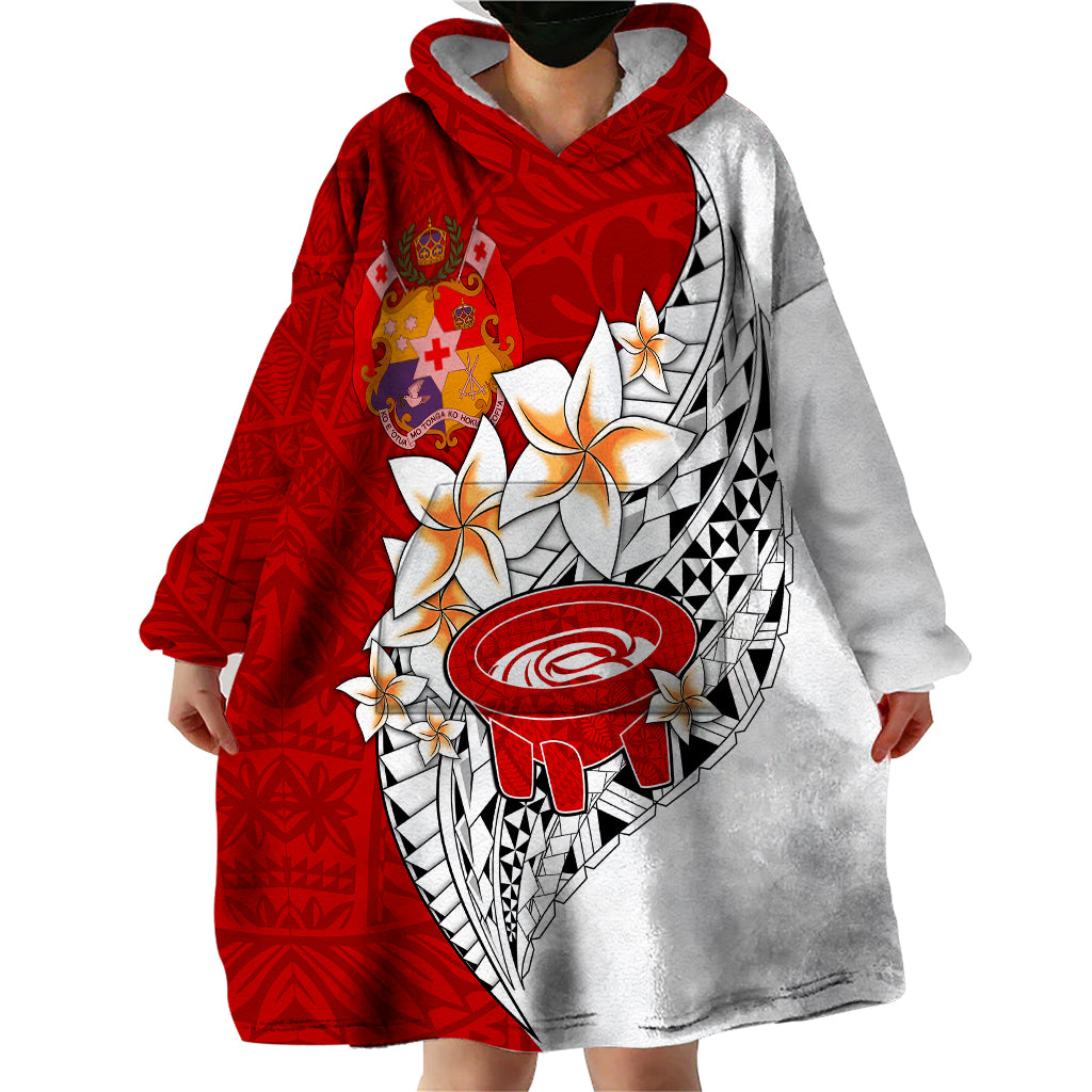 Tonga Kava Bowl Wearable Blanket Hoodie Togan Kupesi Ngatu Pattern White - Wonder Print Shop