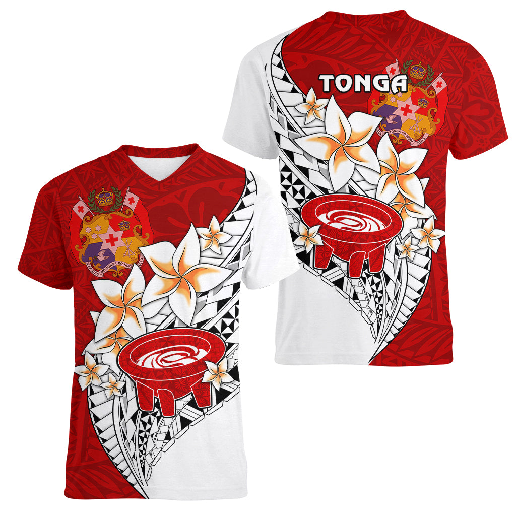 Tonga Kava Bowl Women V Neck T Shirt Togan Kupesi Ngatu Pattern White - Wonder Print Shop