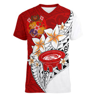 Tonga Kava Bowl Women V Neck T Shirt Togan Kupesi Ngatu Pattern White - Wonder Print Shop