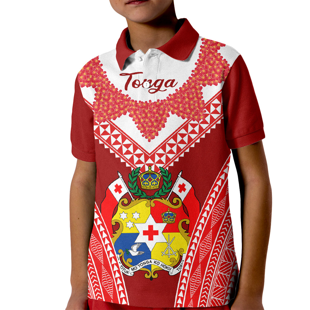 Tonga Heilala Flowers Polo Shirt for Kid Tongan Ngatu White Special Verison - Wonder Print Shop