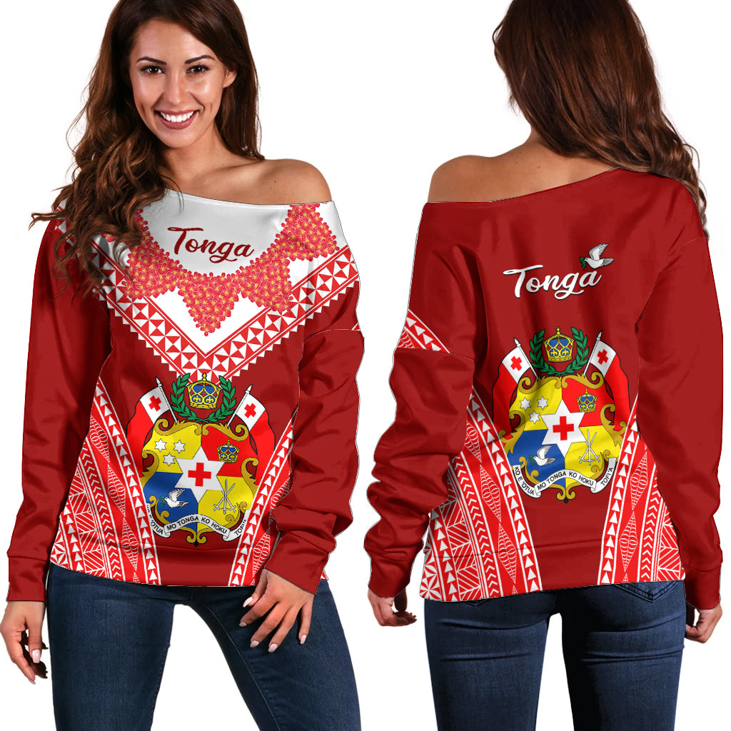 Tonga Heilala Flowers Off Shoulder Sweater Tongan Ngatu White Special Verison - Wonder Print Shop