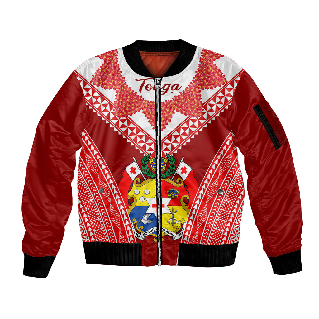 Tonga Heilala Flowers Sleeve Zip Bomber Jacket Tongan Ngatu White Special Verison - Wonder Print Shop