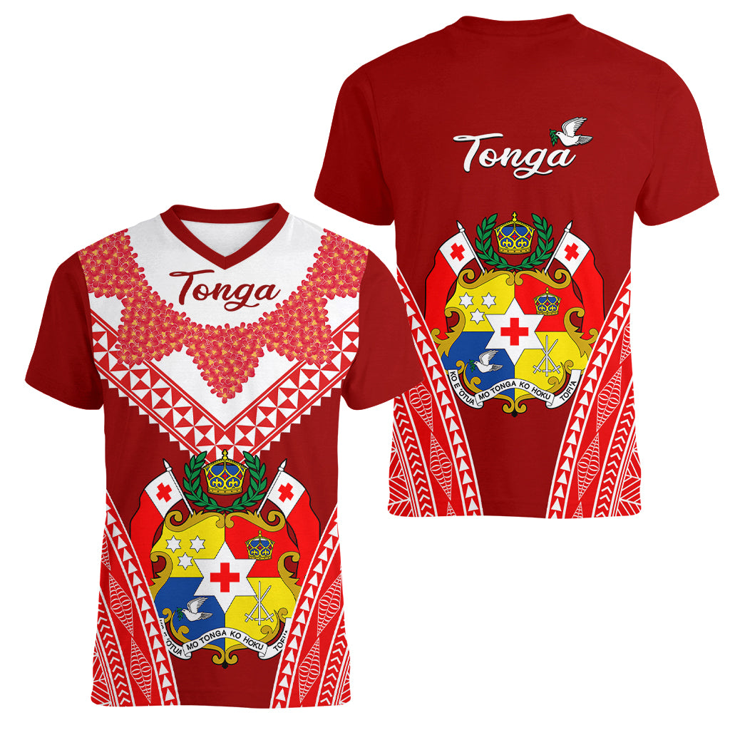 Tonga Heilala Flowers Women V Neck T Shirt Tongan Ngatu White Special Verison - Wonder Print Shop