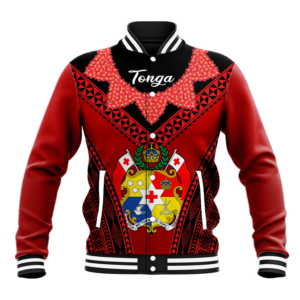 Tonga Heilala Flowers Baseball Jacket Tongan Ngatu Black Special Verison - Wonder Print Shop