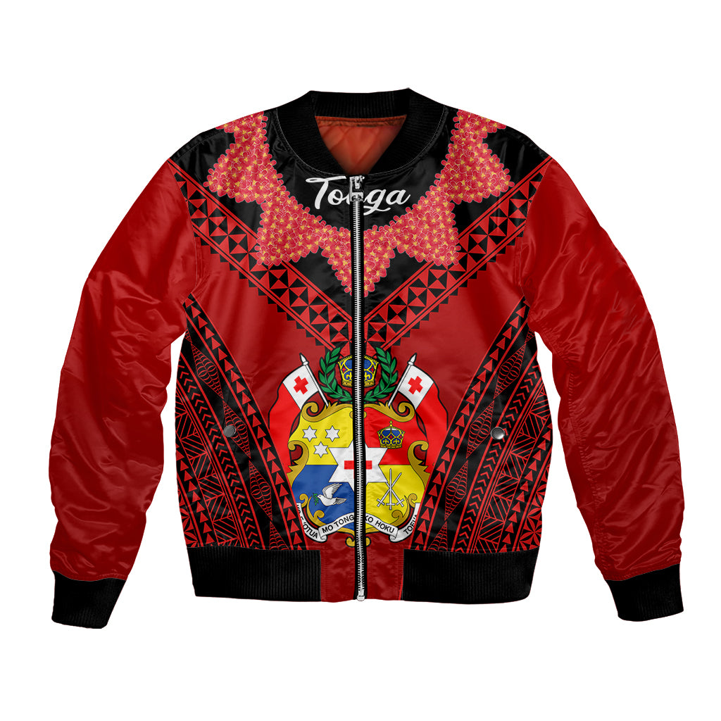 Tonga Heilala Flowers Bomber Jacket Tongan Ngatu Black Special Verison - Wonder Print Shop