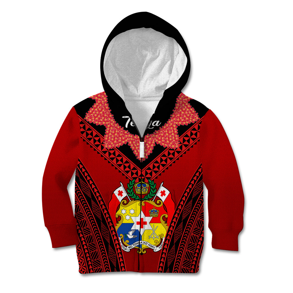 Tonga Heilala Flowers Kid Hoodie Tongan Ngatu Black Special Verison - Wonder Print Shop